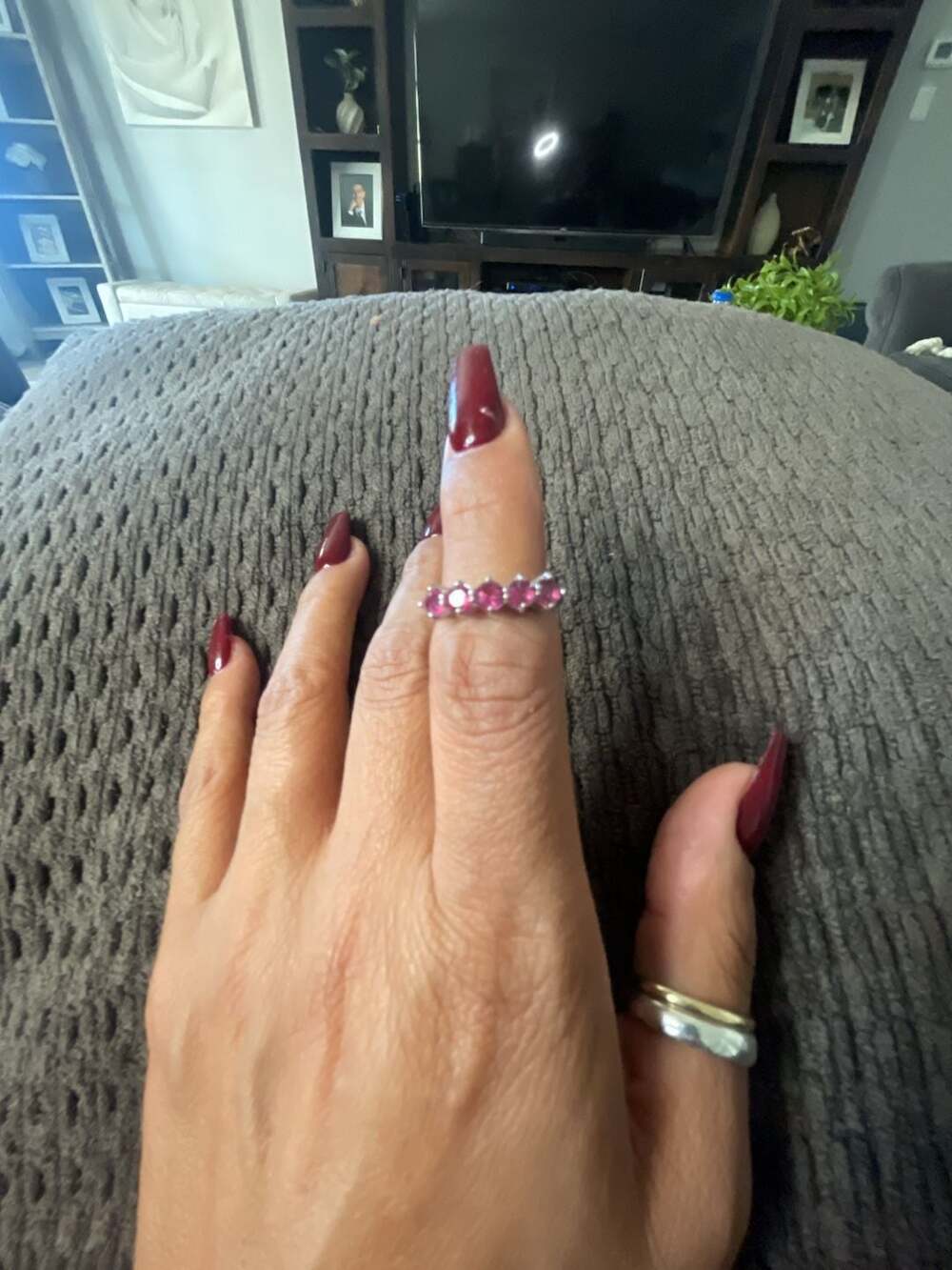 Silver tone Pink Ruby stone Cluster Ring stamped 925